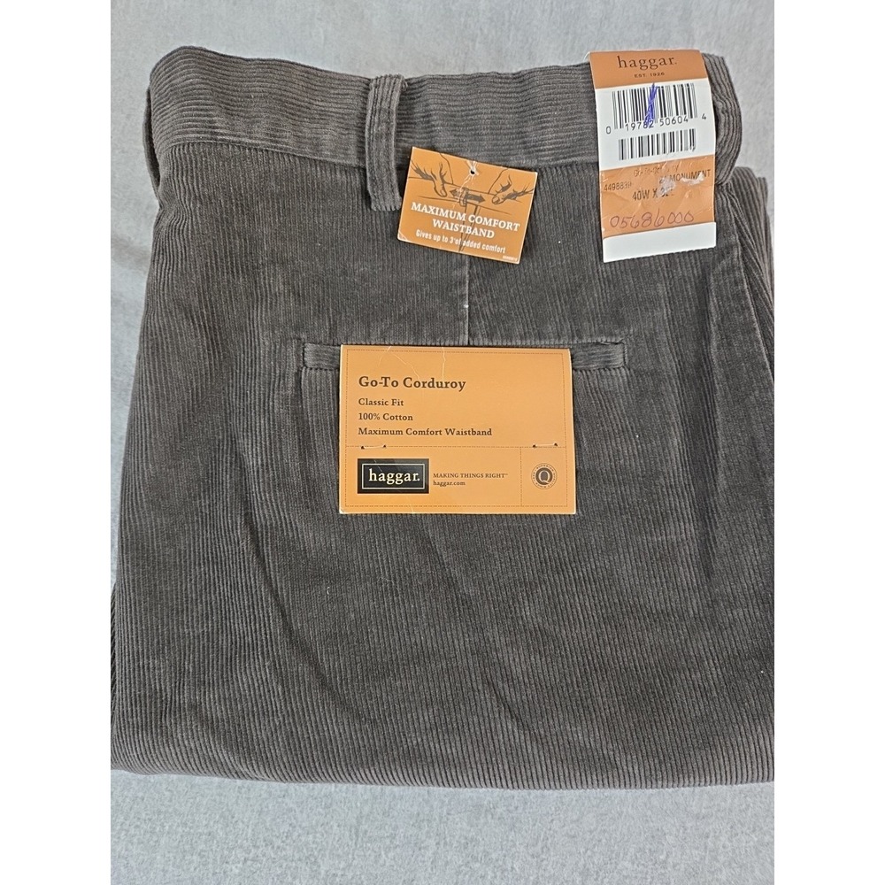 Haggar Go To Corduroy Pants Mens 40x32 Comfort Waist Brown Preppy Career NEW